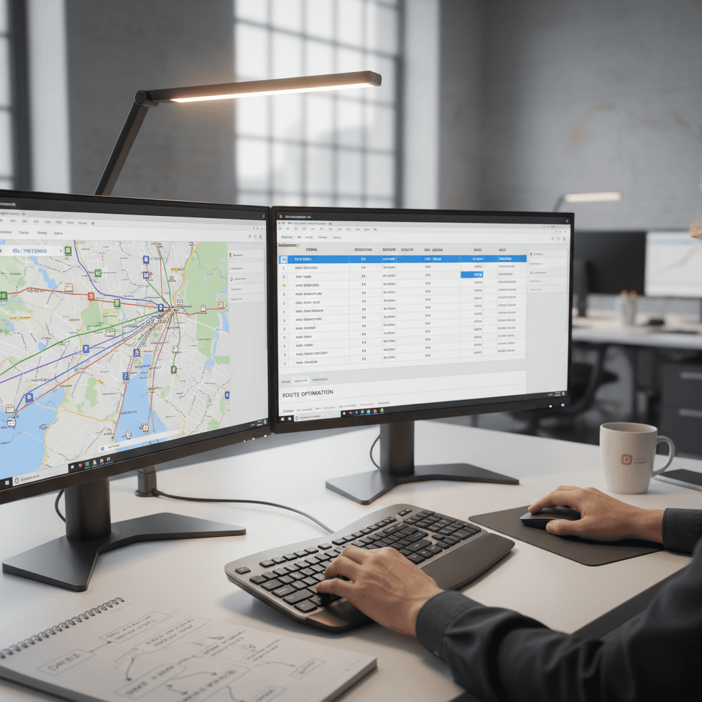 Desk with route maps and permit documents