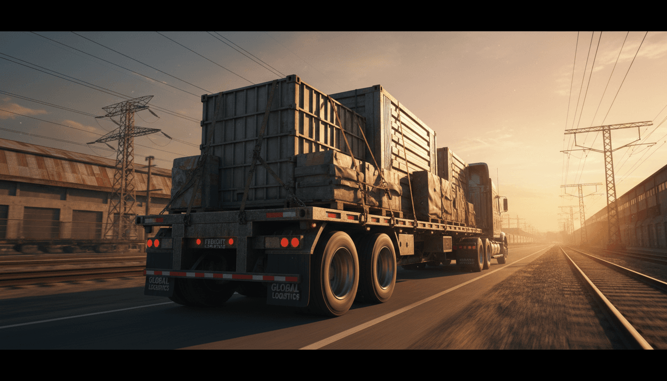 Lowboy trailer hauling a crawler crane down a highway